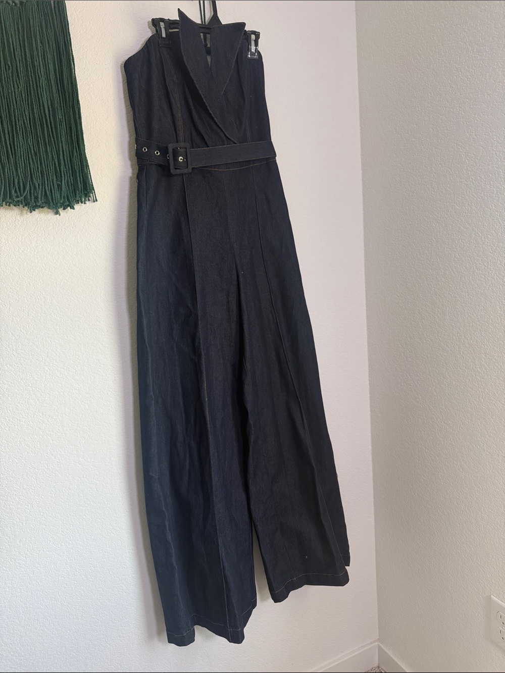 Free market VICI Strapless Dark Indigo Denim Overalls Jumpsuit with Notch Front - Picture 9 of 16